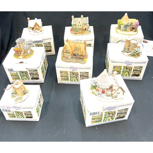 62 - Selection of boxed Lilliput lanes includes House of straw,  Let it snow, The hermitage, The Folly an... 