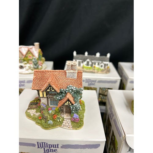 49 - Selection of seven original boxed Lilliput Lanes to include ' The Old Blacksmiths shop', ' Hellfield... 