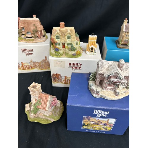 50 - Selection of 8 Boxed Lilliput lane cottages includes The Woolpack, Butterwick, Langdale cottage, pen... 