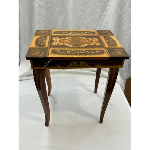 167 - Musical inlaid sewing table with contents measures approximately 17 inches tall 14 inches wide 10 in... 