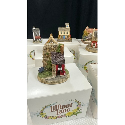 66 - Selection of seven original boxed Lilliput Lanes to include 'Dewdrop cottage in winter L3458', ' The... 