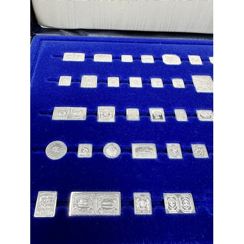 47 - Franklin Mint 100 Greatest Stamps of the World Silver Miniature set missing 2 stamps complete with b... 