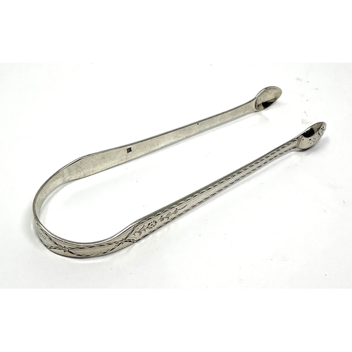 48 - Antique georgian bright cut silver sugar tongs weight 30g