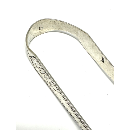 48 - Antique georgian bright cut silver sugar tongs weight 30g