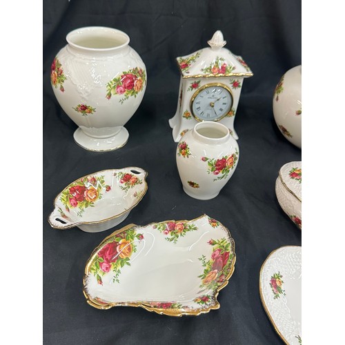 491 - Selection of Royal Albert Old Country Rose pieces to include clock, boots, heart shaped trinket dish... 