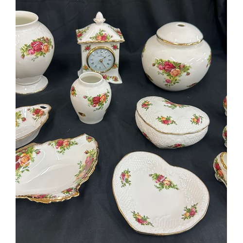 491 - Selection of Royal Albert Old Country Rose pieces to include clock, boots, heart shaped trinket dish... 