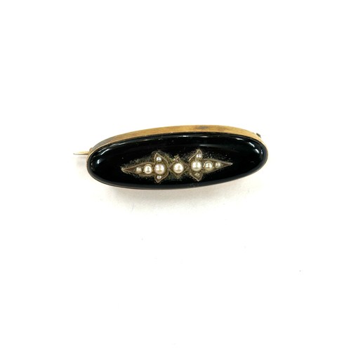 511 - Antique 18ct gold seed pearl mourning brooch, overall weight  9.6g