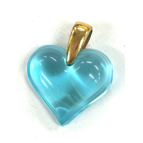 526 - Vintage Lalique blue glass heart pendant