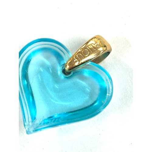 526 - Vintage Lalique blue glass heart pendant