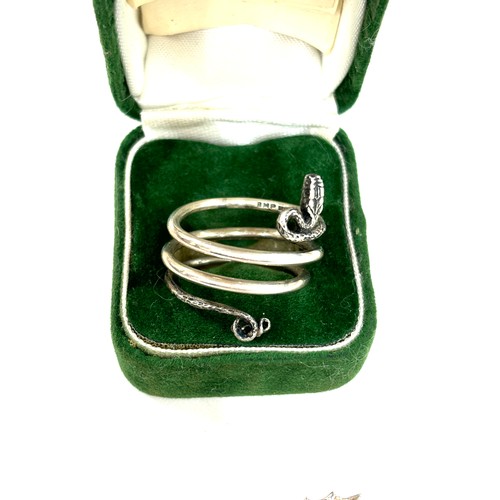 529 - Vintage silver dragon brooch and a snake ring