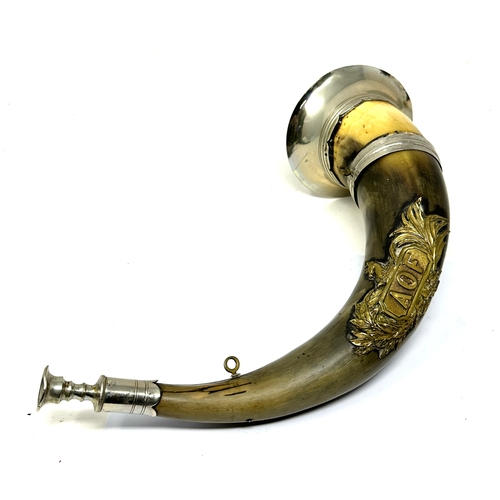 379 - Early 20th Century Hunter Horn With Silver Plated Mounts measures approx 35cm