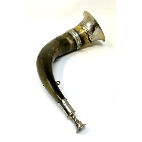 379 - Early 20th Century Hunter Horn With Silver Plated Mounts measures approx 35cm