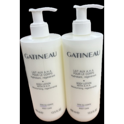 87 - 2 x New Gatineau body lotion with AHA 400ml pump action bottle