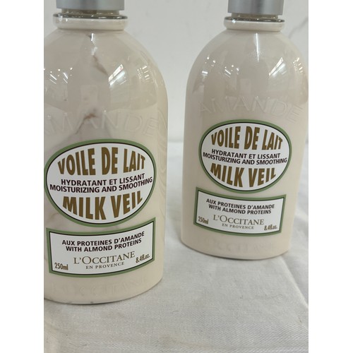 96 - 2 bottles L'Occitane Almond Milk Veil Moisturising Smoothing Firming 250ml, new unused