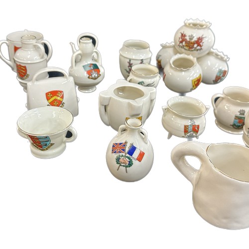 228 - Selection of vintage Goss crested china items to include cups, handled vases etc