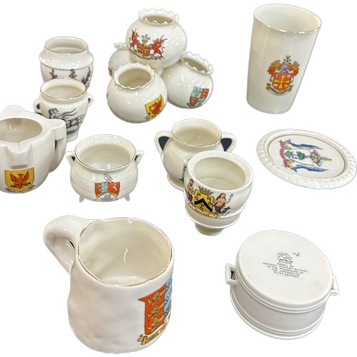 228 - Selection of vintage Goss crested china items to include cups, handled vases etc