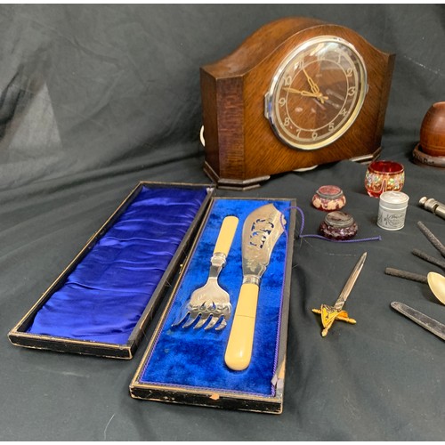 177 - Selection of vintage collectable items to include Metropolitan whistle, Smiths Clock, glass salad se... 