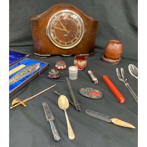 177 - Selection of vintage collectable items to include Metropolitan whistle, Smiths Clock, glass salad se... 