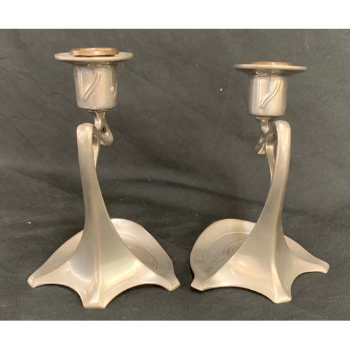 455 - Pair WMF Art Nouveau pewter candlesticks, overall height 5.5 inches