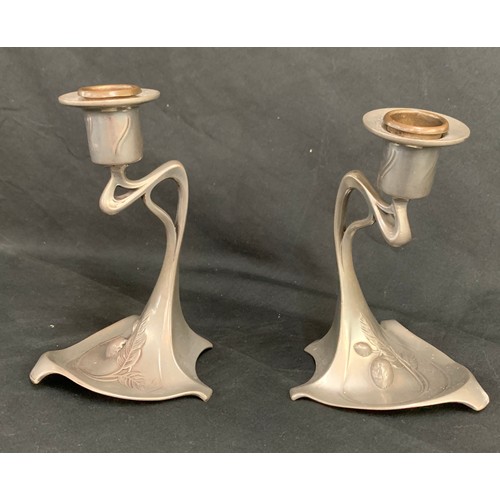 455 - Pair WMF Art Nouveau pewter candlesticks, overall height 5.5 inches