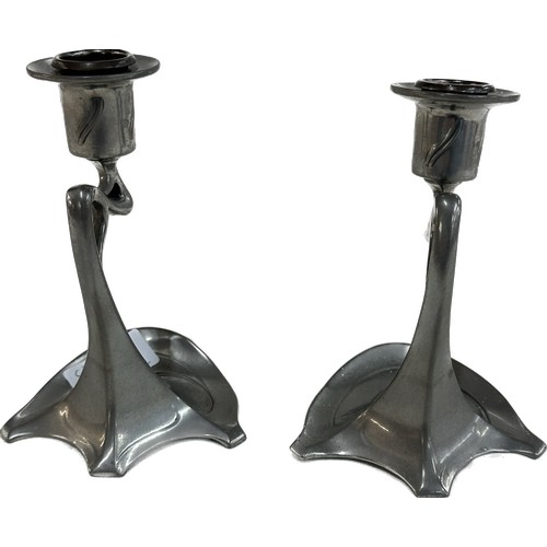 455 - Pair WMF Art Nouveau pewter candlesticks, overall height 5.5 inches