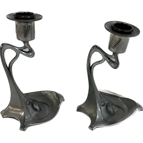 455 - Pair WMF Art Nouveau pewter candlesticks, overall height 5.5 inches