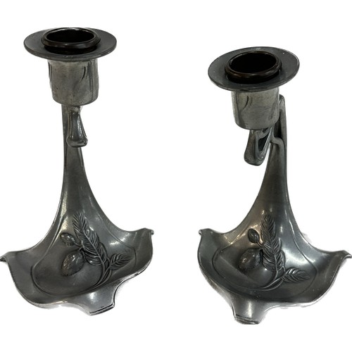 455 - Pair WMF Art Nouveau pewter candlesticks, overall height 5.5 inches