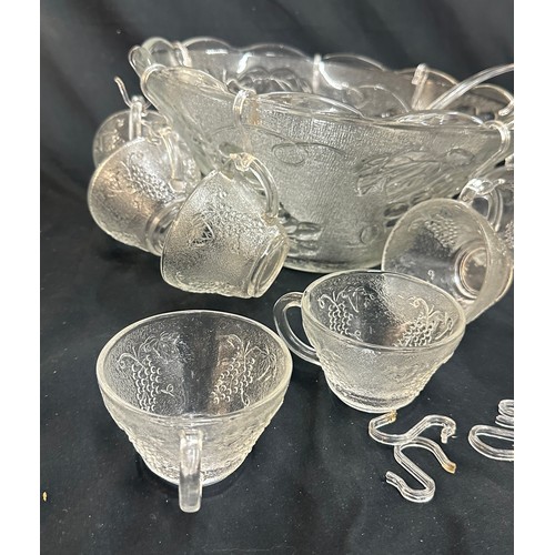 166 - Romance 26 piece punch bowl set to include bowl cups, plastic hooks and a ladle