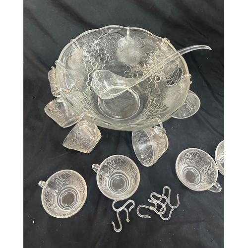 166 - Romance 26 piece punch bowl set to include bowl cups, plastic hooks and a ladle