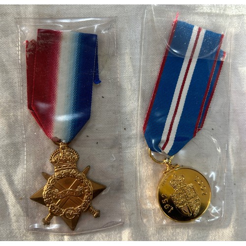 564 - 14 High Quality Copy Full Size medals.  5 Victory Medals, 5 1945-15 Stars, 1 Mercantile Marine and 3... 