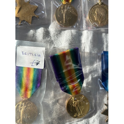 564 - 14 High Quality Copy Full Size medals.  5 Victory Medals, 5 1945-15 Stars, 1 Mercantile Marine and 3... 