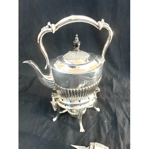 459 - Vintage silver plated spirit kettle and a pair of silver plated candle scissors