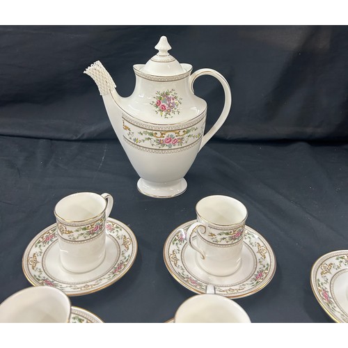 214 - Vintage 6 piece Royal Doulton Alton coffee set to include coffee pot, cups and saucers