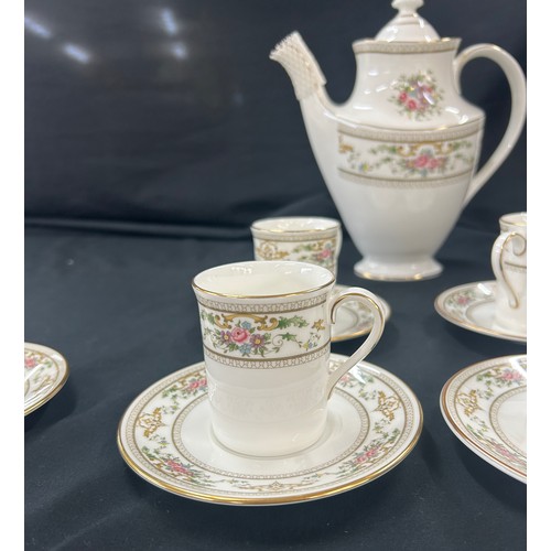 214 - Vintage 6 piece Royal Doulton Alton coffee set to include coffee pot, cups and saucers