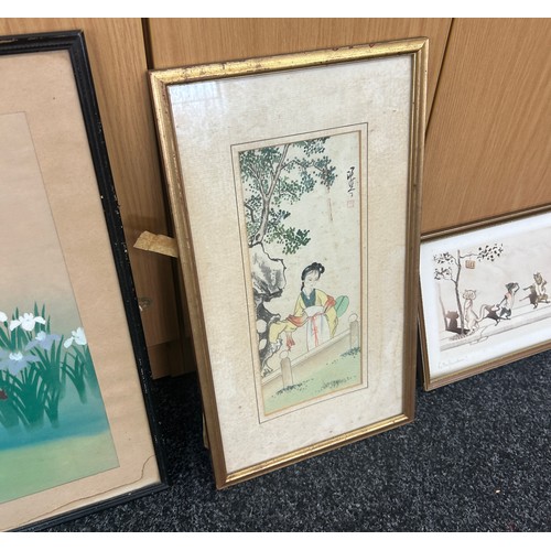 134 - Selection of three framed water colours two oriental both signed , another watercolour signed larges... 