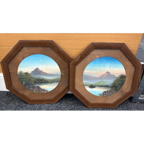 106 - Two Vintage Octagonal framed paintings , signed a J Thornton frames measures approximately 18.5 inch... 