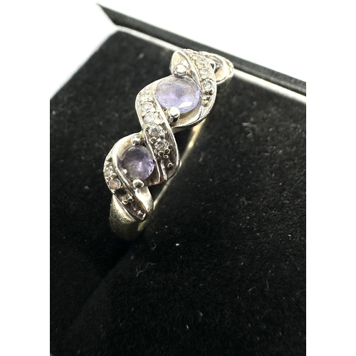 382 - Vintage 9ct white gold amethyst & diamond ring weight 3.2g