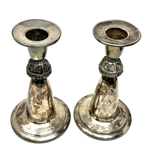 12 - Pair of irish arts & crafts design celtic detail silver candlesticks height 14cm by base 8cm irish s... 
