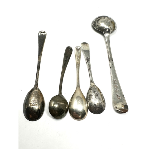 17 - 5 antique silver condiment spoons georgian silver mustard spoon & silver salt spoons