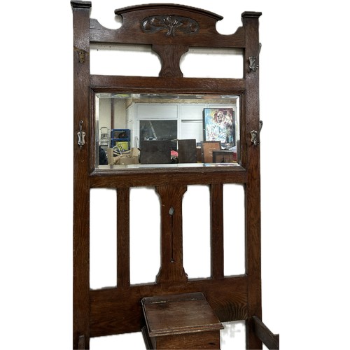 394 - Oak mirror fronted hall stand height approximately 78 inches tall