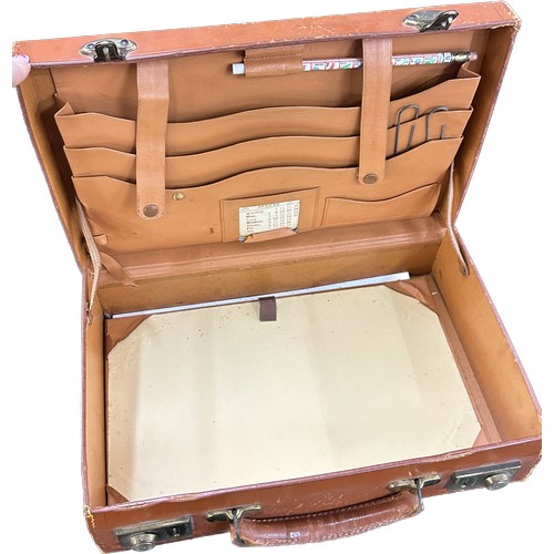 74 - Vintage leather attache case with various compartments