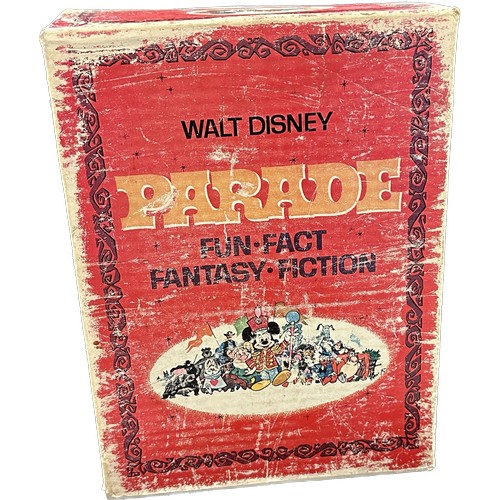 61 - Vintage Walt Disney Parade Fun Fact Fantasy Fiction four volume book set along with two framed offic... 