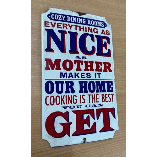 75 - Reproduction enamel advertising sign measures approximately 12 inches long x 7 inches wide