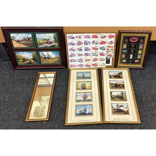 89 - Selection of framed items to include four Davenport limited collectors plates, The Golden Age of Ste... 