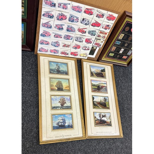 89 - Selection of framed items to include four Davenport limited collectors plates, The Golden Age of Ste... 