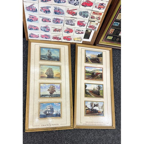 89 - Selection of framed items to include four Davenport limited collectors plates, The Golden Age of Ste... 