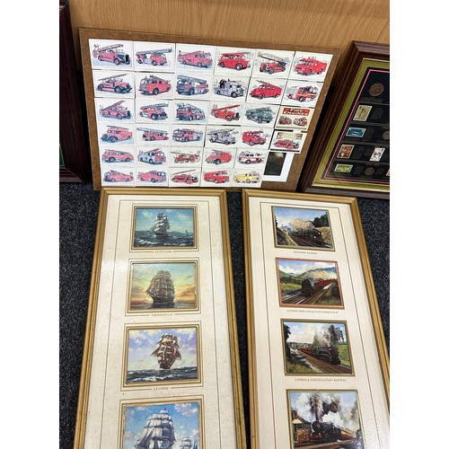 89 - Selection of framed items to include four Davenport limited collectors plates, The Golden Age of Ste... 