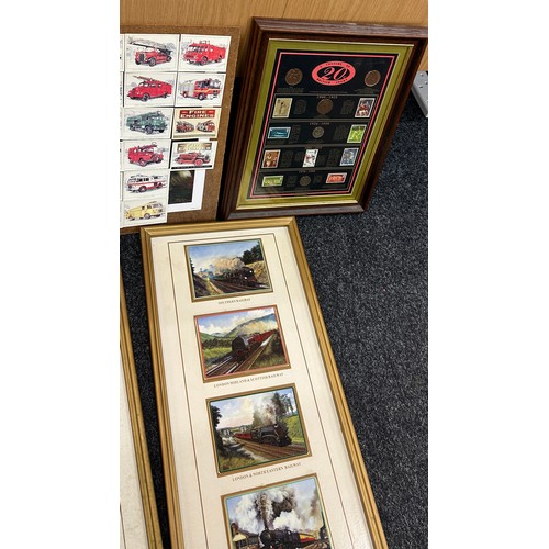 89 - Selection of framed items to include four Davenport limited collectors plates, The Golden Age of Ste... 