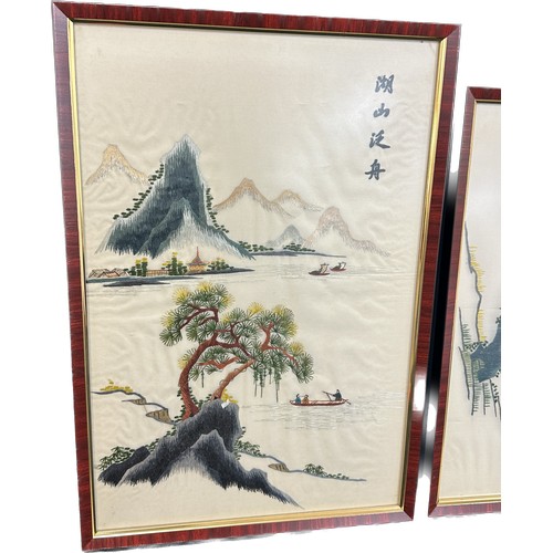 86 - Pair of framed Chinese silks measures approximately 20 inches by 13 inches