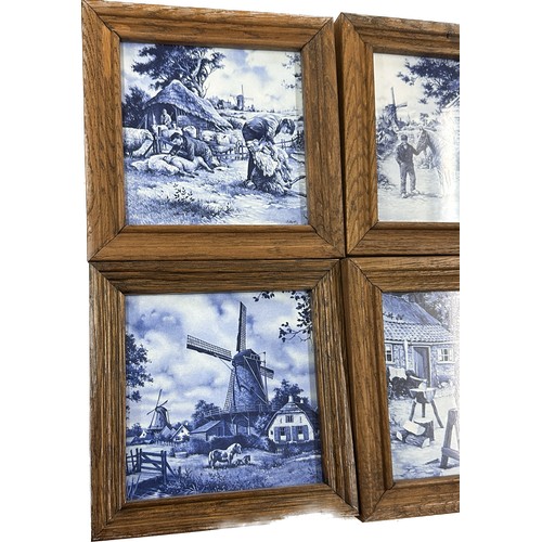 64 - Sent of 4 framed blue and white Holland Mosa tiles measures approximately 8 inches square